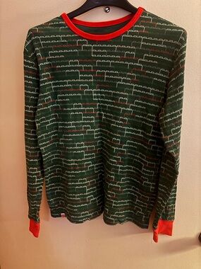 Boys Small Lego Green Long Sleeve Graphic Tee with Red Trim